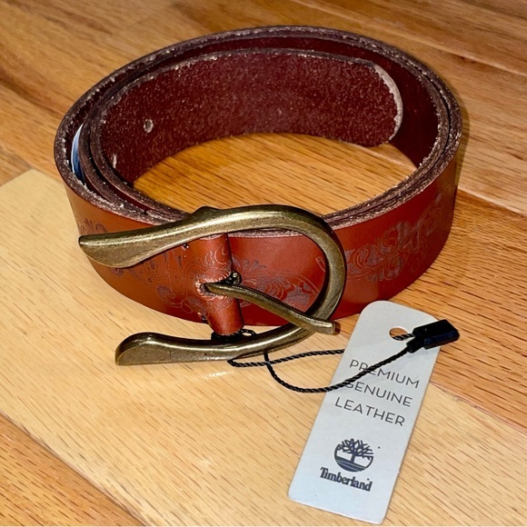 Women’s Timberland Brown Western 35mm Laser Etched Leather Belt Size Medium - Picture 2 of 4
